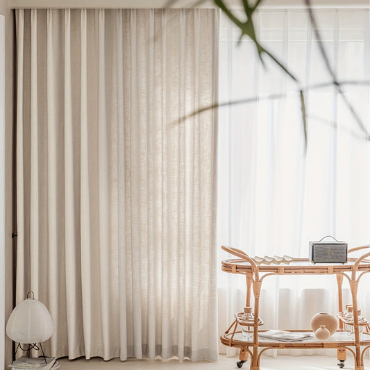 Japanese Hemp Light Coffee Curtain with Rod  Simple Style