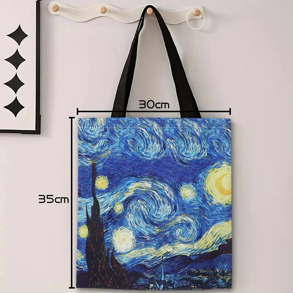 Van Gogh Series Linen Bag Oil Painting Starry Night Sunflower Apricot