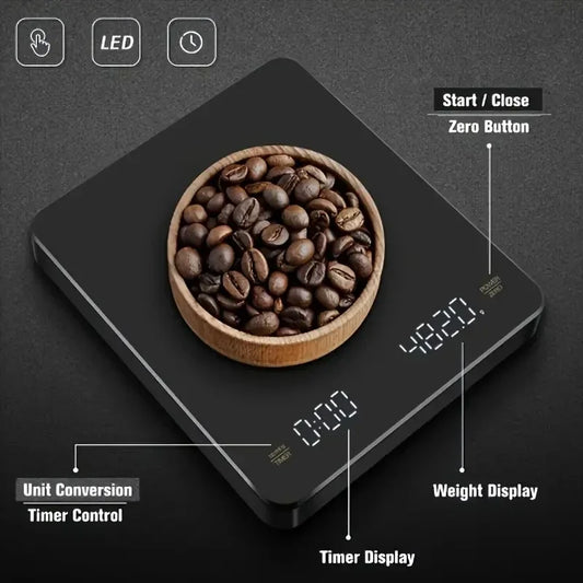 Digital Rechargable Coffee Scale with Timer LED Screen Espresso USB