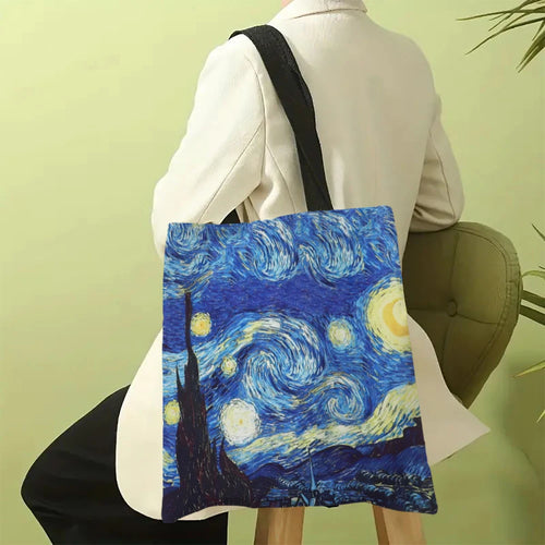 Van Gogh Series Linen Bag Oil Painting Starry Night Sunflower Apricot