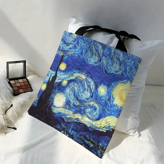 Van Gogh Series Linen Bag Oil Painting Starry Night Sunflower Apricot